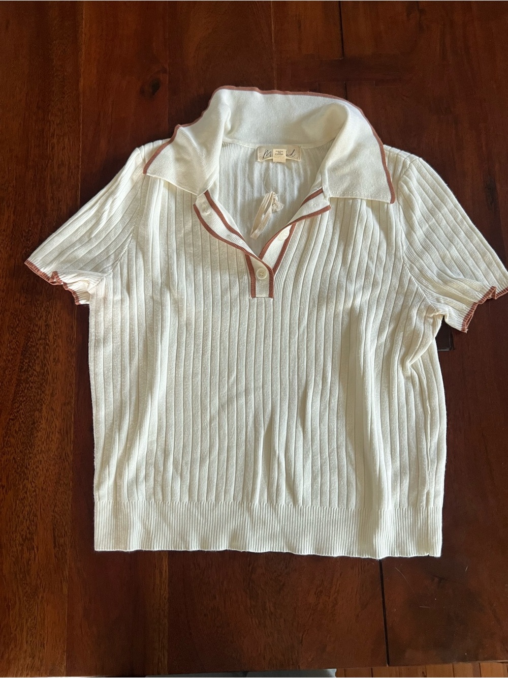 Marled Cream Short Sleeve Ribbed Polo with Rust Trim and Skirt - Size Medium